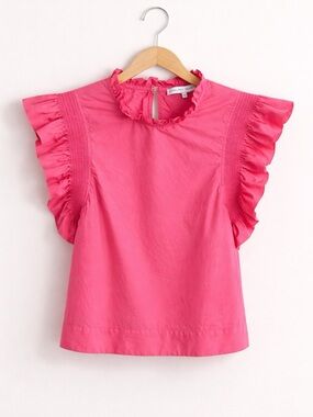 English Factory Pink Ruffle Sleeve Blouse - Size Small - Poplin Top